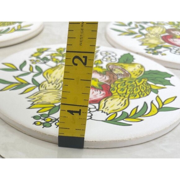 Vintage 70s decorative ceramic round tiles, vegetables print, set of 8 - Picture 10 of 10